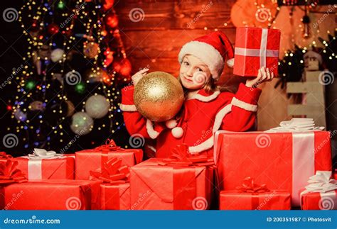 Happiness and Joy. Child Happy Excited Girl Find Gifts Near Christmas ...