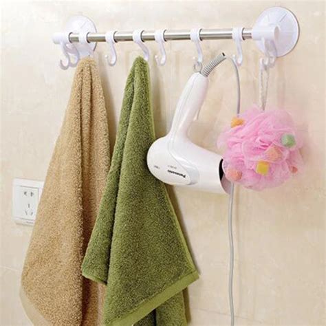 Stainless Steel Strong Suction Towel Bars with Hooks 60cm Long Home ...