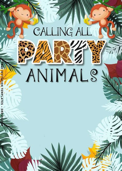 10+ Cartoon Party Safari Animals Birthday Invitation Templates ...