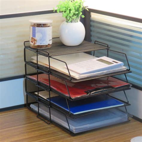 (With Top Cover) 3/4/5 Tiers DIY Metal Mesh Desktop File Holder ...