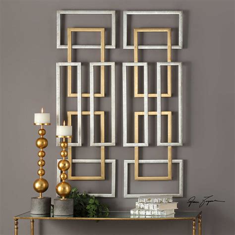 Silver & Gold Overlapping Rectangles Wall Art – Set of 2 - Scenario Home