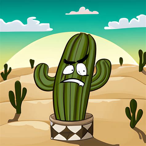 Cartoon Cactus in Desert · Creative Fabrica