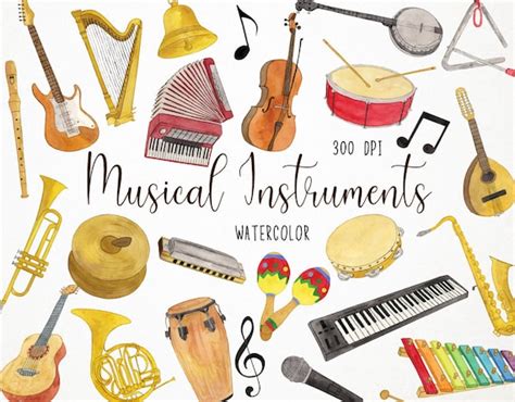 Watercolor Musical Instruments Clipart Music Clipart - Etsy