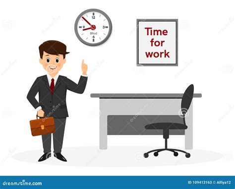 Cartoon Office Worker with Clock Stock Vector - Illustration of worker ...