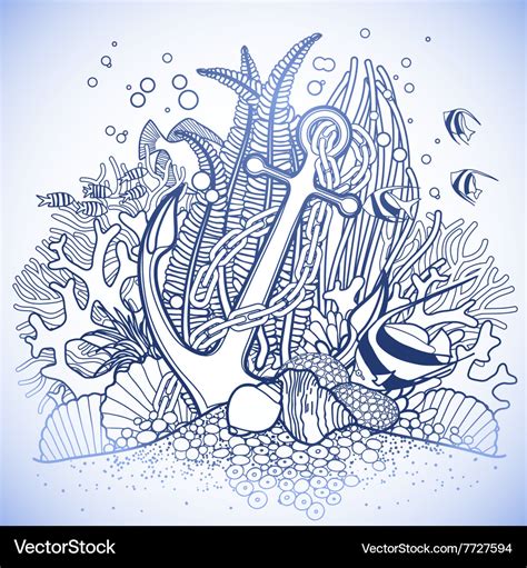 Anchor and coral reef Royalty Free Vector Image