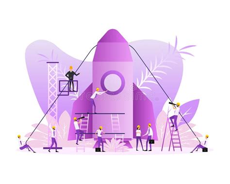 Poster with Rocket People. Startup Company Launch Concept, Flat Tiny Person Vector Illustration ...