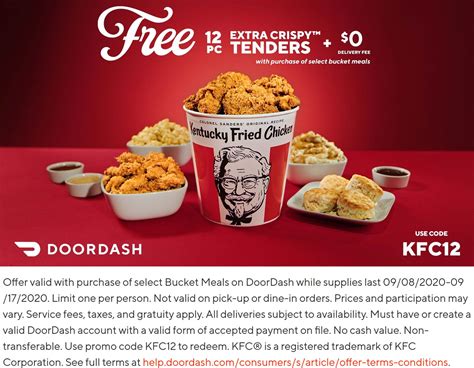 Free 12pc crispy chicken tenders with your bucket meal at KFC via free ...