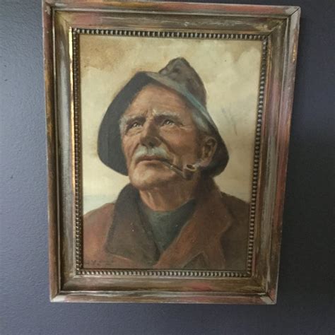 Vintage Old Fisherman Portrait Painting | Chairish