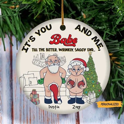 Personalized Custom Wacky Old Couple Santa Ceramic Ornament, Gift for Old Couple