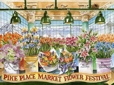 Seattle Watercolors: Pike Place Market Flower Festival Limited Edition Print