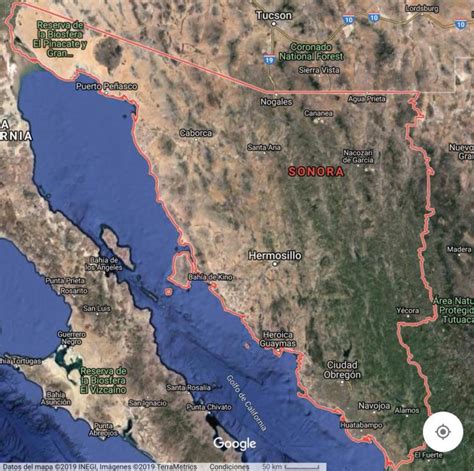 Mapa de Sonora con nombres, división política y satelital - México ...