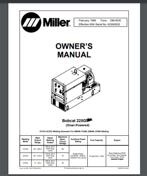 Miller Bobcat 225 Parts Breakdown