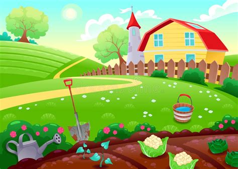 Funny Countryside Scenery with Vegetable Garden Stock Vector ...