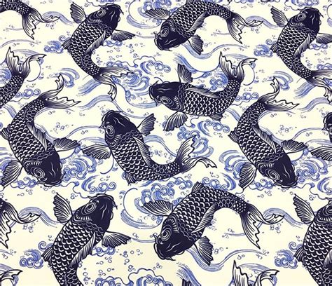 Koi fish patterned fabric Sea pattern upholstery fabric | Etsy