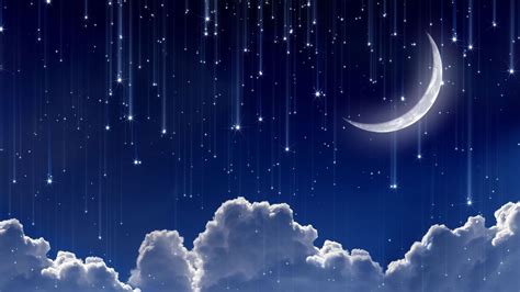 Online crop | crescent moon over clouds illustration, digital art, blue ...