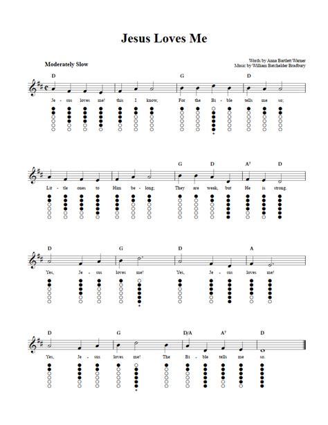 Jesus Loves Me - Tin Whistle Sheet Music and Tab with Chords and Lyrics