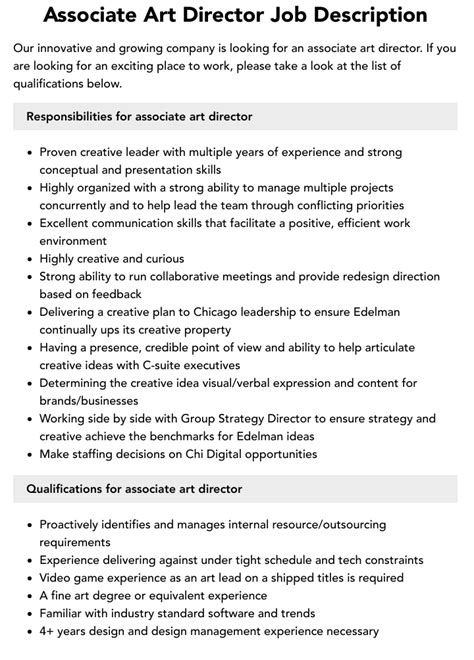 Associate Art Director Job Description | Velvet Jobs