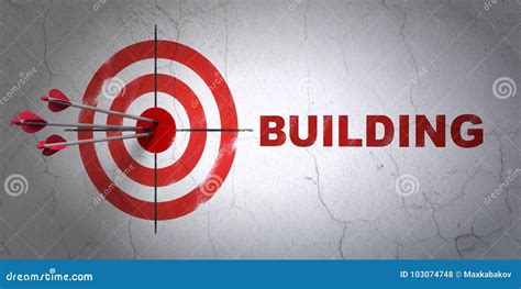 Building Construction Concept: Target and Building on Wall Background ...