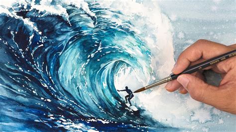 DRAWING SEASCAPE with WATERCOLOR | WAVE - YouTube