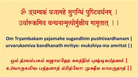 Sanskrit Slokas/ Tryambakam yajamahe / Mahamrityunjaya mantra Eng ...