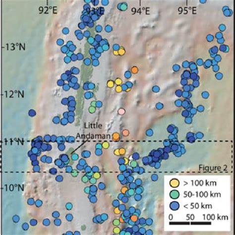 2. Earthquake depths demarcate the Wadati–Benioff zone. Two swarms of ...