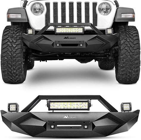 Jeep JL Front Bumper with LED Work Lights | Jeep wrangler bumpers, Jeep bumpers, Jeep wrangler ...