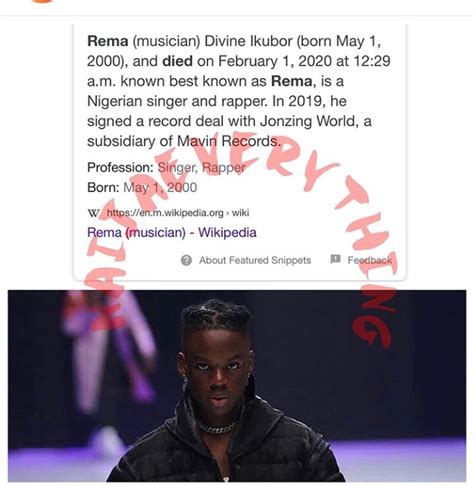 Rema Is Dead, #wikipedia Makes A Devastating Blunder On Rema’s Modified ...