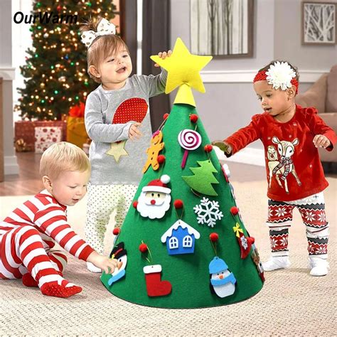 OurWarm New Year 3D DIY Felt Christmas Tree For Toddlers with Ornaments Merry Christmas ...