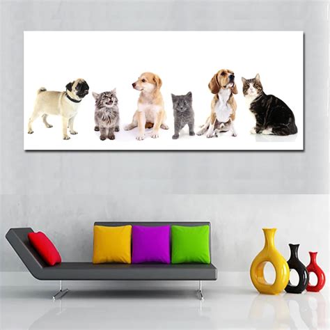 HD Dogs And Cats Animal Painting Huge Canvas Painting Wall Art Print ...