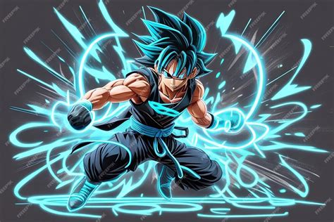 Premium Photo | Neon cyan outline and black full body Goku super syain goku ultra instinct in ...