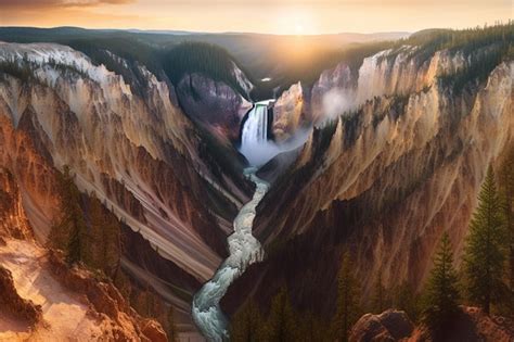 Premium AI Image | A waterfall in the grand canyon of yellowstone