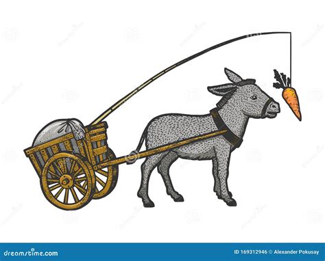 Donkey Chasing Carrot Sketch Vector Illustration Stock Vector - Illustration of print, color ...