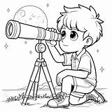 Boy With Telescope 🔭 Coloring Page sketch template