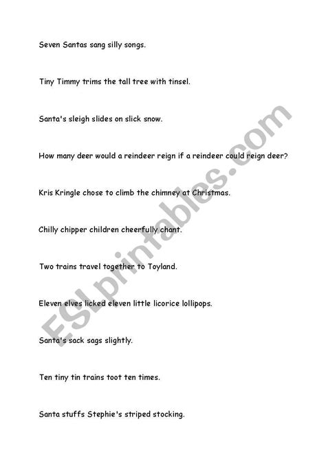 English worksheets: Christmas tongue twisters