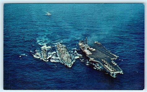 Aerial View U.S.S. KITTY HAWK Aircraft Supercarrier "Taking on Fuel" Postcard | Topics ...