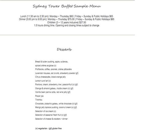 Sydney Tower Buffet Menu, Menu for Sydney Tower Buffet, CBD, Sydney - Urbanspoon/Zomato