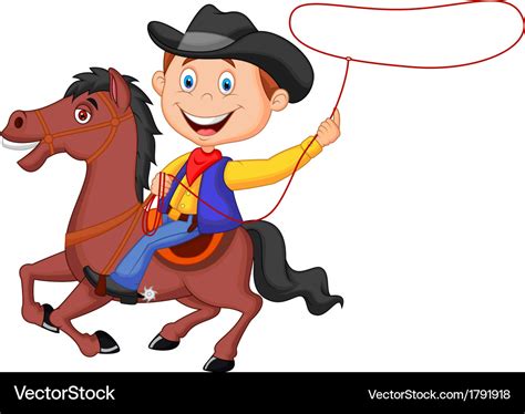 Cartoon cowboy rider on the horse throwing lasso Vector Image