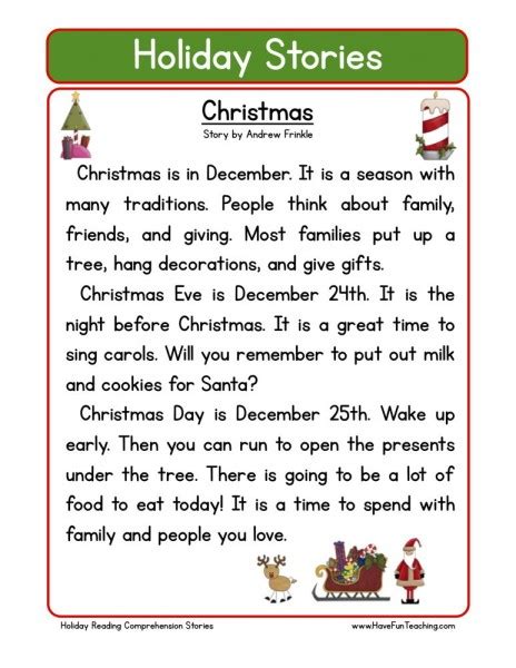 Reading Comprehension Worksheet - Christmas