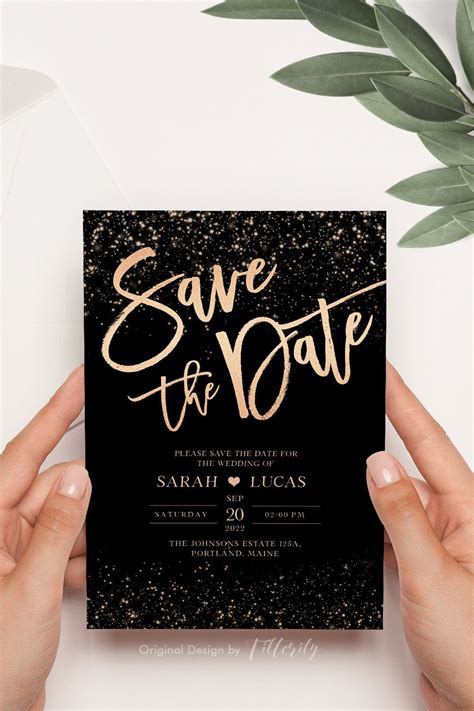 Save the Date Invitation, Rose Gold Save the Date Invitation Template, Instant Download, Save ...