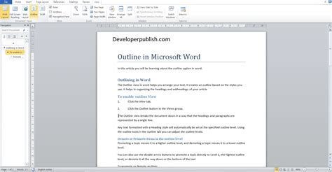 Outline in Microsoft Word - Developer Publish Tutorials