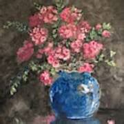 Pink flowers in blue vase Painting by Barbara Szlanic | Fine Art America