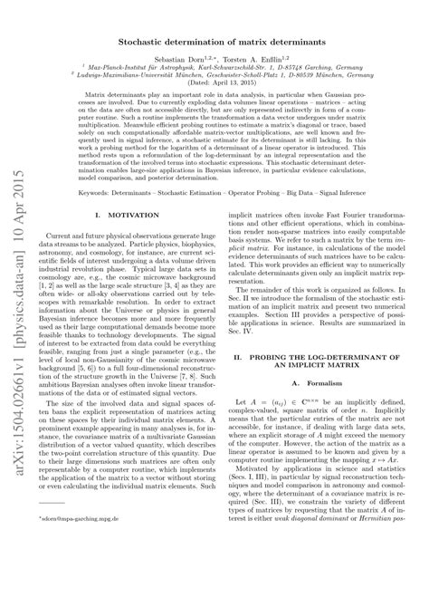 (PDF) Stochastic determination of matrix determinants