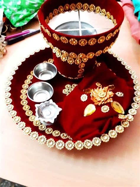 Karva Chauth Thali Set puja thali Items Decorative Thali Set Teej Thali ...