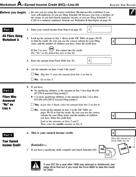 Worksheet A - Earned Income Credit (EIC) Lines 64