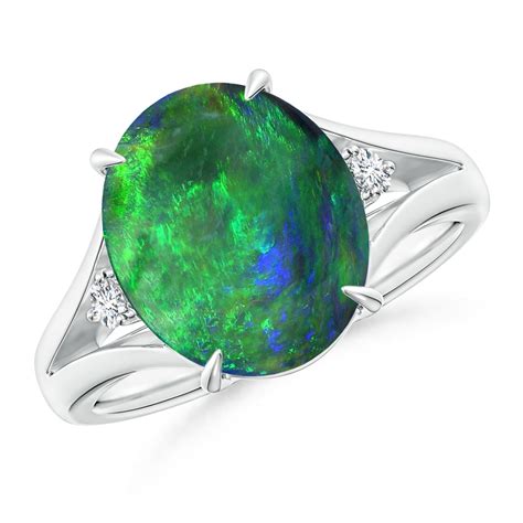 GIA Certified Oval Black Opal Ring with Diamond Accents
