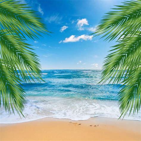 10x10FT Blue Sky Sea Ocean View Palm Tree Sand Beach Wave Custom Photo ...