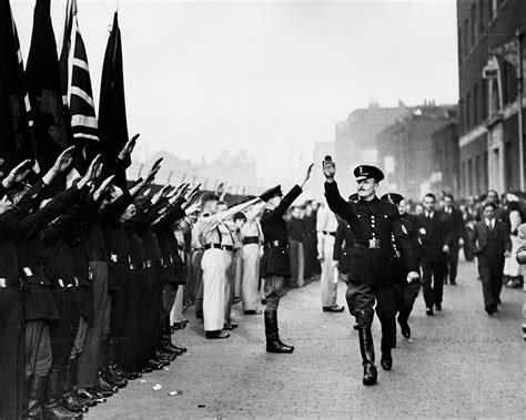 British politician Sir Oswald Ernald Mosley inspects members of his ...