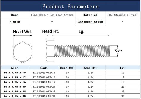 DIN933 M6 Fine-Thread 304 Stainless Steel Hex Head Bolts - Fastener Manufacturer & supplier