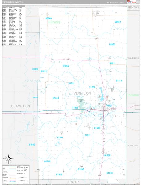 Vermilion County, IL Wall Map Premium Style by MarketMAPS