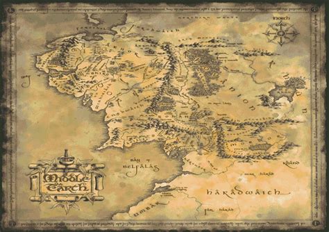 Middle Earth Poster Tolkien Map Middle Earth Map Lord Of Free Poster ...